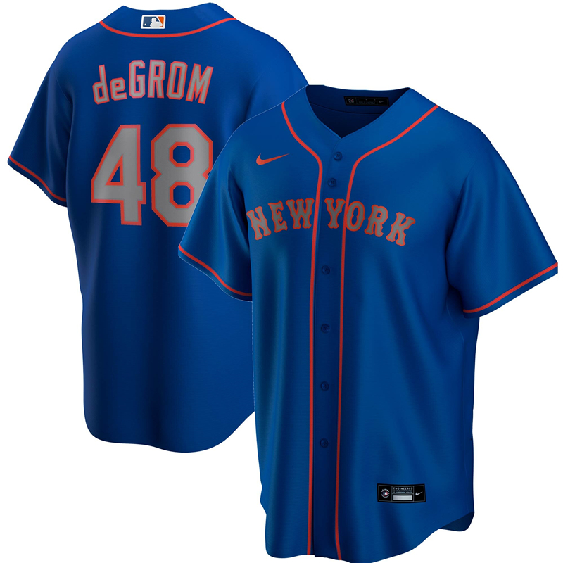 2020 MLB Men New York Mets #48 Jacob deGrom Nike Royal Alternate Road 2020 Replica Player Jersey 1